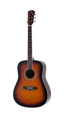 Naklejka premium Sunburst Acoustic Folk Guitar, Music Instrument Isolated on White background