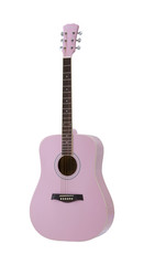 Pink Acoustic Folk Guitar, Music Instrument Isolated on White background