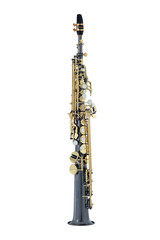 Black Gold Soprano Saxophone, Music Instrument Isolated on White background