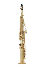 Golden Soprano Saxophone, Music Instrument Isolated on White background