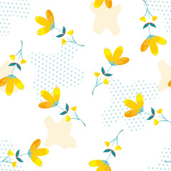 Fototapeta na wymiar Vector Beautiful Watercolor Wild Florals with Abstract Shapes seamless pattern background. Perfect for fabric, scrapbooking and wallpaper projects.
