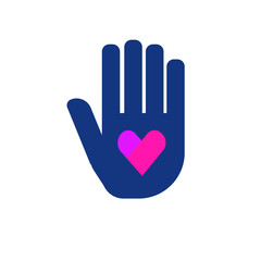 Obraz premium The hand and heart. Assistance, blood Donation, cardiology. Flat icon for apps and websites