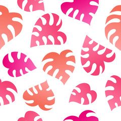 Neon trend pattern with tropical leaves of monstera.