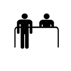 A person at the reception communicates with the Manager. Icon. Vector illustration