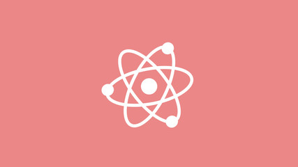 New white atom icon on red light background,Best atom icon