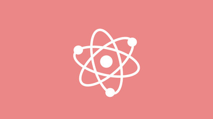 New white atom icon on red light background,Best atom icon