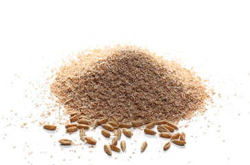 Spelt bran pile isolated on white background