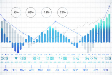 Naklejka premium Virtual screen with gloving stock chart.