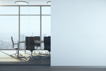 Fototapeta na wymiar Meeting office room with panoramic city view