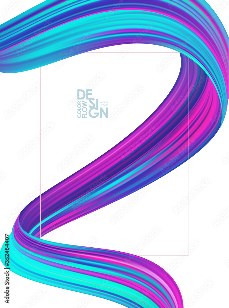 Poster modern abstract blank background with 3d twisted colorful flow liquid shape and frame.