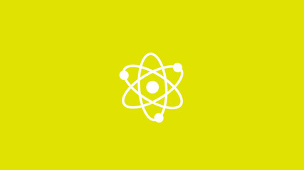 New white atom icon on yellow background,Best atom icon