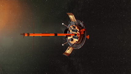 Spaceship flying through the Universe