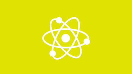 New white atom icon on yellow background,Best atom icon