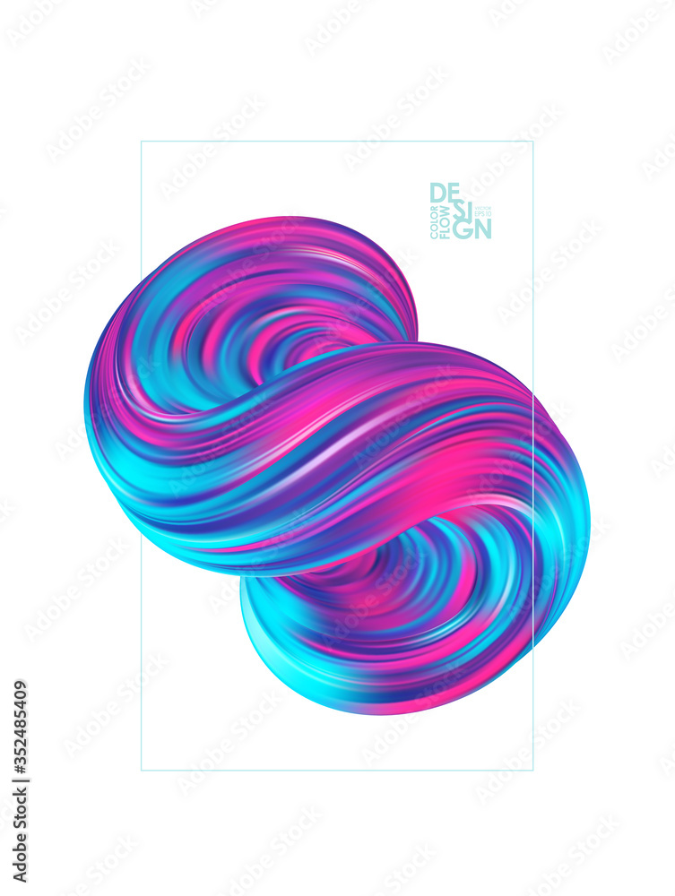 Aufkleber abstract poster background with 3d colorfil twisted flow shape of liquid fluid.