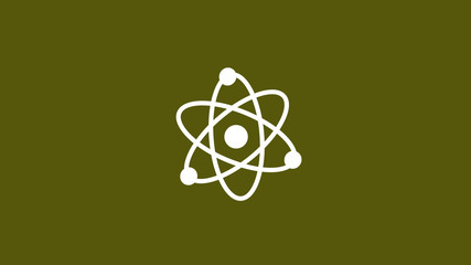 Amazing white atom icon on yellow dark background,White atom