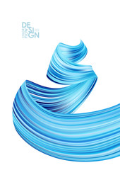 3d realistic blue color brush stroke oil or acrylic paint. Wave Liquid shape.
