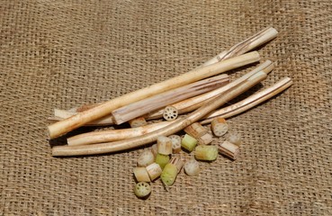Lotus Root or Rhizome Vegetable Isolated on Burlap Background