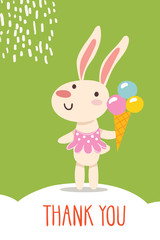 Funny cartoon hand drawn poster with rabbit