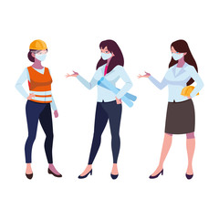 Obraz premium female industrial workers working with face masks