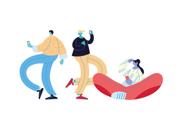 People cartoons with casual cloth and smartphones chatting vector design