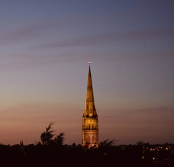 the salsibury cathedral in the sunset 