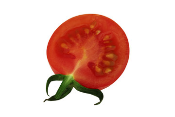 Half of tomato isolated on a white background. Close-up. Top view.