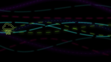 Data streaming concept.Animated symbol icon. 4K Neon effect.Abstract data stream