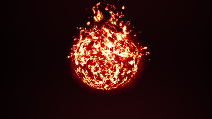 Burning abstract fireball. Flaming ball. Glowing sphere. Burning fire sphere.