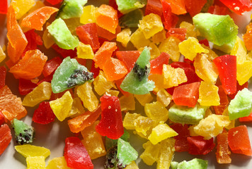 multicolored candied fruits macro photo