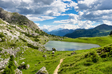 Fototapeta na wymiar Dolomites Mountains, Passo Valparola, Cortina d'Ampezzo, Belluno in Italy