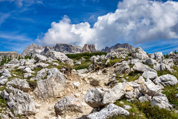 View from the three peaks of Lavaredo in the Sexten Dolomites of Italy.