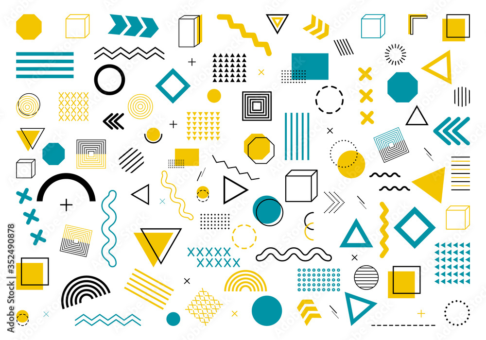 Poster geometric shapes. abstract background with modern elements. memphis pattern for hipster. design art 