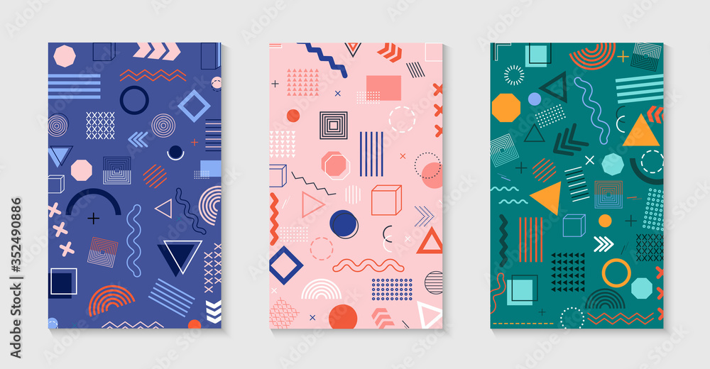 Poster design geometric abstract background. memphis pattern with line, shape, graphic element. modern post