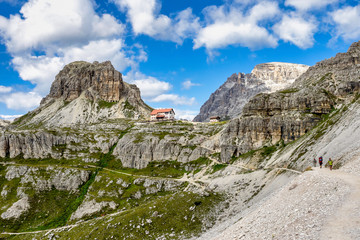 View from the three peaks of Lavaredo in the Sexten Dolomites of Italy.