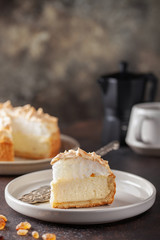 Delicious homemade cheesecake with glazed merengue.