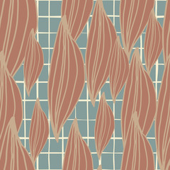 Creative linear green leaves shape seamless pattern in vintage style.