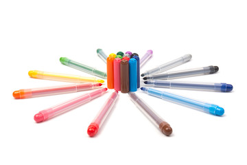 Colorful marker pen set on isolated background with clipping path. Vivid highlighter and blank space for your design or montage