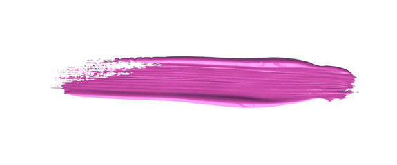 Red colored brush stroke paiting over isolated background, canvas watercolor texture, pink lipstick smudge