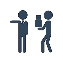 Illustration of employee kicked out of company. Boss firing worker sign. Layoff symbol for modern business concept and web, mobile design.