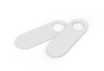 Blank Door hanger flyer white tags for room in hotel, resort & home. Mockup template on isolated white background, 3d illustration