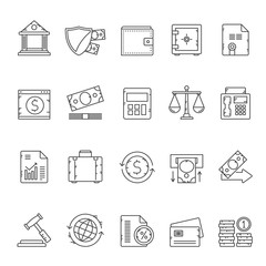 Line Bank, Business and Finance icons - vector icon set