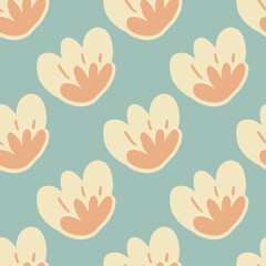 Obraz premium Abstract flower bud seamless pattern on blue background. Doodle floral endless wallpaper.