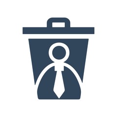 Tie in trash can icon. Illustration of employee kicked out of company. Boss firing worker sign. Layoff symbol for modern business concept and web, mobile design.