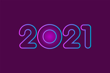 2021, happy new year 2021 neon style text