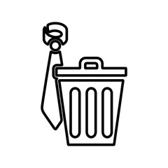 Tie in trash can icon. Illustration of employee kicked out of company. Boss firing worker sign. Layoff symbol for modern business concept and web, mobile design.