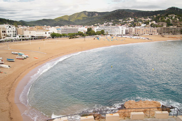 Empty beach at Tossa De Mar, Costa brava, Spain due to the coronavirus emergency ordinance,...