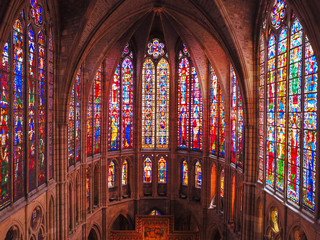 catedral de leon, leon, vidriera, roseton, cristal, Catedral, iglesia, capilla, católico, fe,...