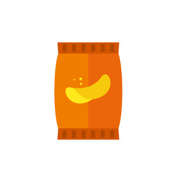 Icon of potato chips package. Snack, appetite, diet. Fast food concept. Can be used for topics like unhealthy food, grocery, junk food