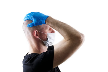 Doctor in sad despair state feeling helpless and suffering depression during covid-19 coronavirus...