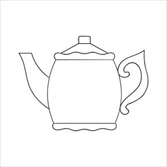 Teapot line icon. Black and white teapot vector illustration. Linear art kettle isolated on white background. Doodle style kitchen equipment